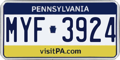 PA license plate MYF3924