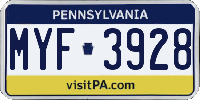 PA license plate MYF3928
