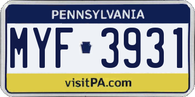 PA license plate MYF3931