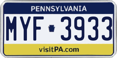 PA license plate MYF3933