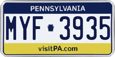 PA license plate MYF3935