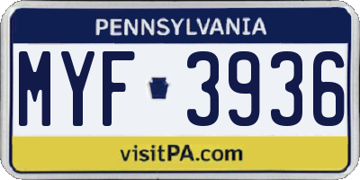 PA license plate MYF3936