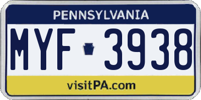 PA license plate MYF3938