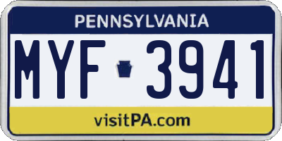 PA license plate MYF3941
