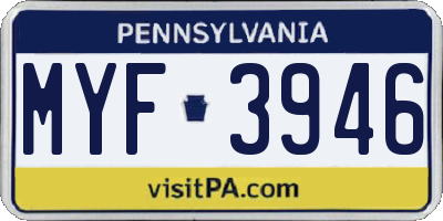 PA license plate MYF3946