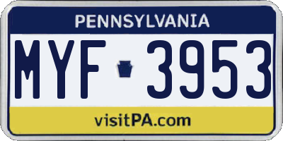 PA license plate MYF3953