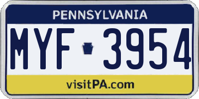 PA license plate MYF3954