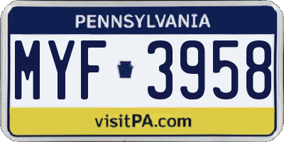PA license plate MYF3958