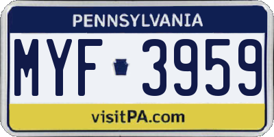 PA license plate MYF3959