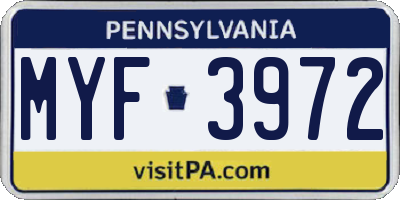 PA license plate MYF3972