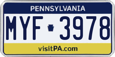 PA license plate MYF3978