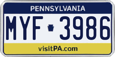 PA license plate MYF3986