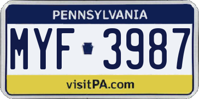 PA license plate MYF3987