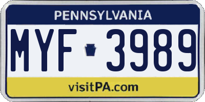 PA license plate MYF3989