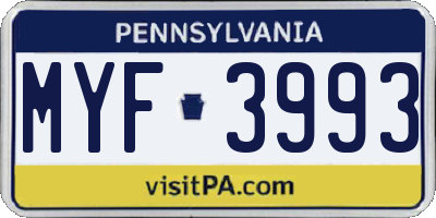 PA license plate MYF3993