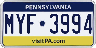 PA license plate MYF3994