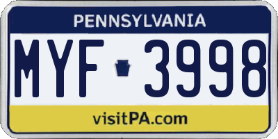 PA license plate MYF3998