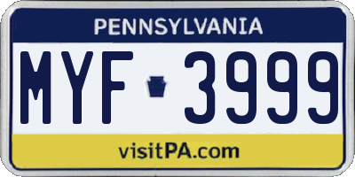 PA license plate MYF3999