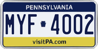 PA license plate MYF4002