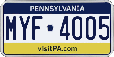 PA license plate MYF4005