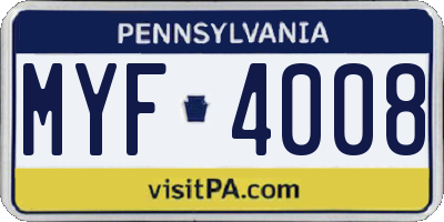 PA license plate MYF4008