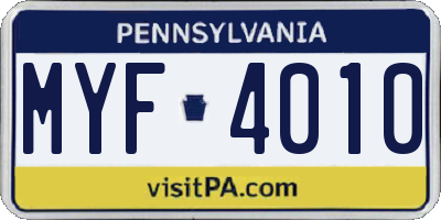 PA license plate MYF4010