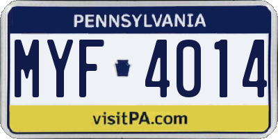 PA license plate MYF4014