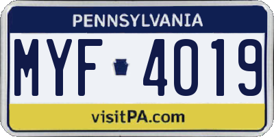 PA license plate MYF4019