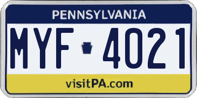 PA license plate MYF4021