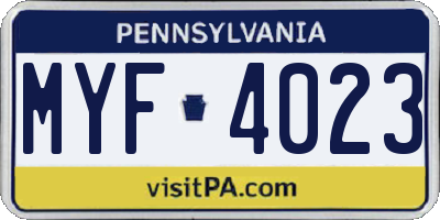 PA license plate MYF4023