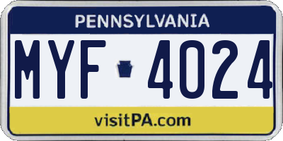 PA license plate MYF4024