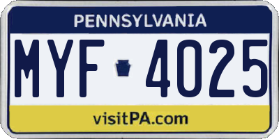 PA license plate MYF4025