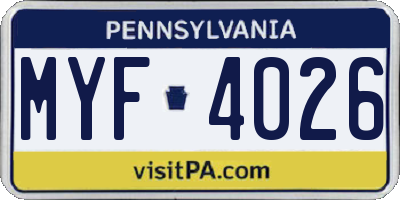 PA license plate MYF4026