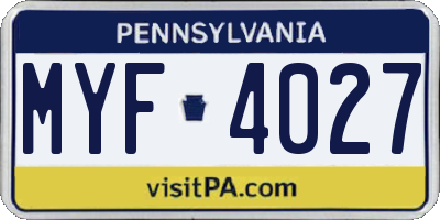 PA license plate MYF4027