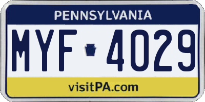 PA license plate MYF4029