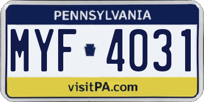PA license plate MYF4031
