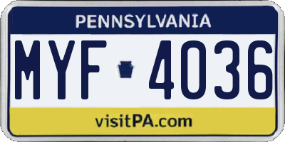 PA license plate MYF4036