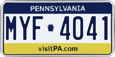 PA license plate MYF4041