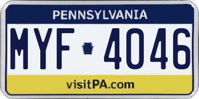 PA license plate MYF4046