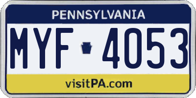 PA license plate MYF4053