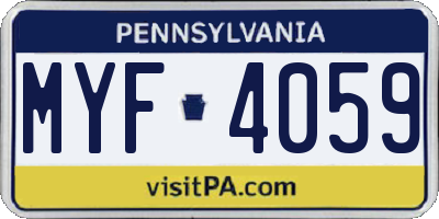 PA license plate MYF4059