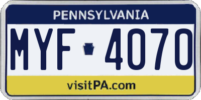PA license plate MYF4070