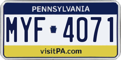 PA license plate MYF4071