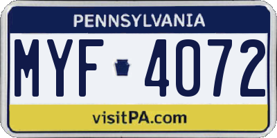 PA license plate MYF4072