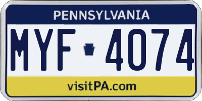 PA license plate MYF4074