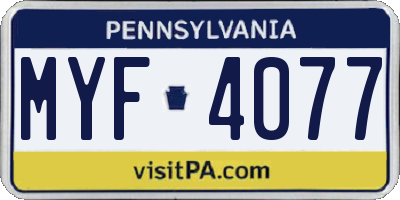PA license plate MYF4077