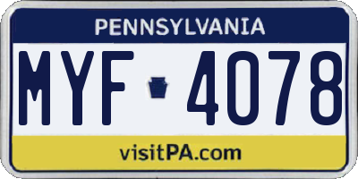 PA license plate MYF4078