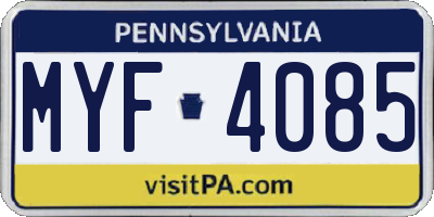 PA license plate MYF4085