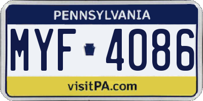 PA license plate MYF4086