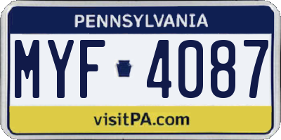 PA license plate MYF4087